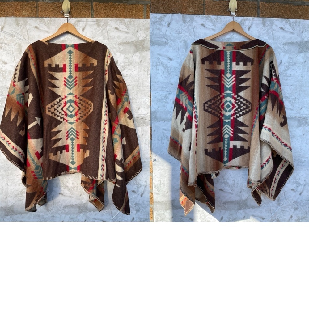 Ralph Lauren Sport Aztec Wool Poncho Boho Western Blanket Wrap Cape Made in USA - Picture 10 of 17